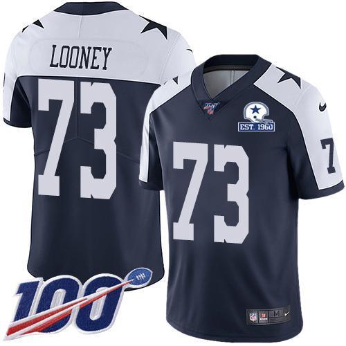 Nike Dallas Cowboys #73 Joe Looney Navy Blue Thanksgiving Stitched With Established In 1960 Patch NFL 100th Season Vapor Untouchable Limited Throwbac