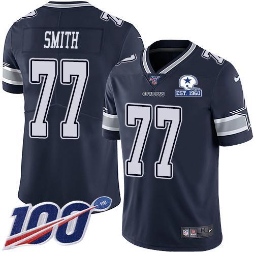 Nike Dallas Cowboys #77 Tyron Smith Navy Blue Team Color Stitched With Established In 1960 Patch NFL 100th Season Vapor Untouchable Limited Jersey Me
