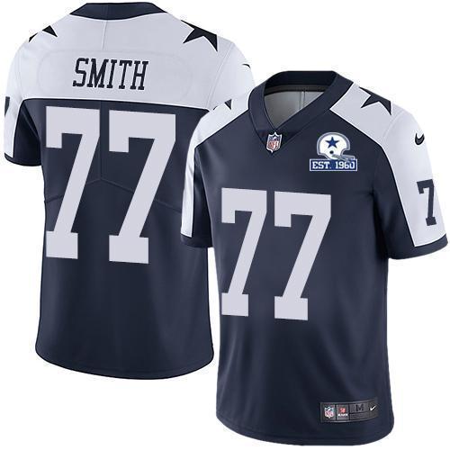 Nike Dallas Cowboys #77 Tyron Smith Navy Blue Thanksgiving Stitched With Established In 1960 Patch NFL Vapor Untouchable Limited Throwback Jersey Men