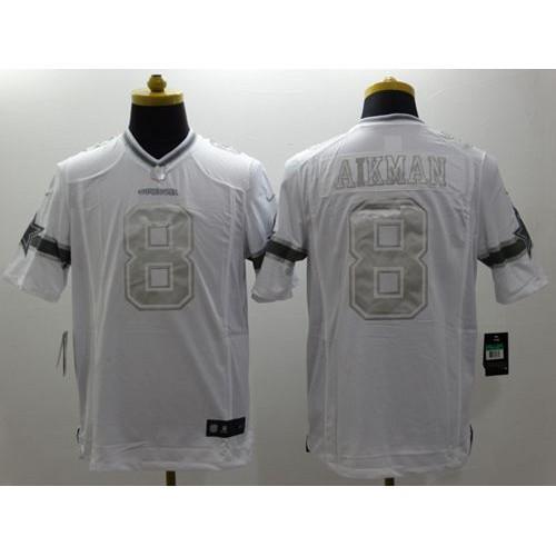 Nike Dallas Cowboys #8 Troy Aikman White Stitched NFL Limited Platinum Jersey