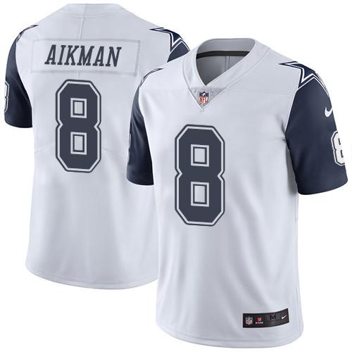 Nike Dallas Cowboys #8 Troy Aikman White Stitched NFL Limited Rush Jersey