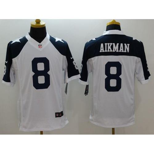Nike Dallas Cowboys #8 Troy Aikman White Thanksgiving Throwback Stitched NFL Limited Jersey