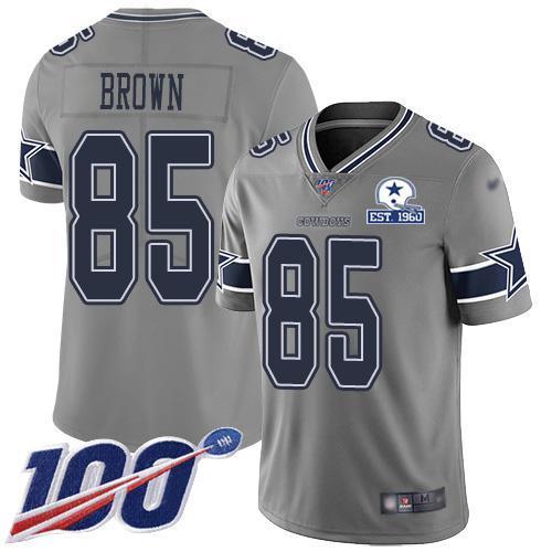 Nike Dallas Cowboys #85 Noah Brown Gray Stitched With Established In 1960 Patch NFL Limited Inverted Legend 100th Season Jersey