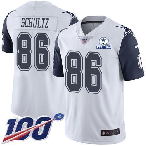 Nike Dallas Cowboys #86 Dalton Schultz White Stitched With Established In 1960 Patch NFL Limited Rush 100th Season Jersey