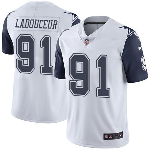 Nike Dallas Cowboys #91 L. P. Ladouceur White Stitched NFL Limited Rush Jersey