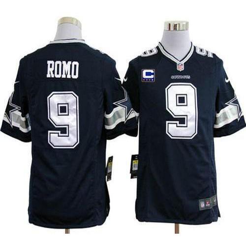 Nike Dallas Cowboys #9 Tony Romo Navy Blue Team Color With C Patch Stitched NFL Game Jersey