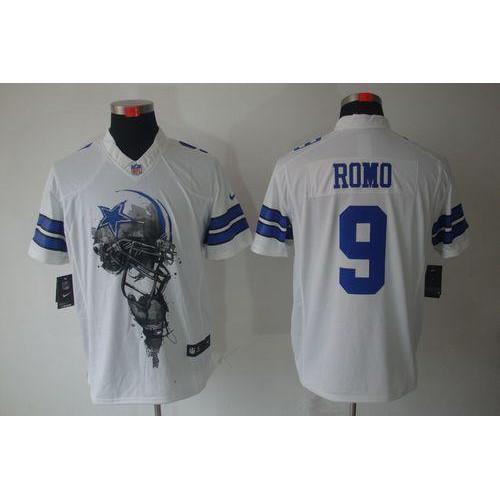 Nike Dallas Cowboys #9 Tony Romo White Stitched NFL Helmet Tri-Blend Limited Jersey