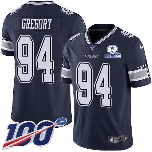 Nike Dallas Cowboys #94 Randy Gregory Navy Blue Team Color Stitched With Established In 1960 Patch NFL 100th Season Vapor Untouchable Limited Jersey
