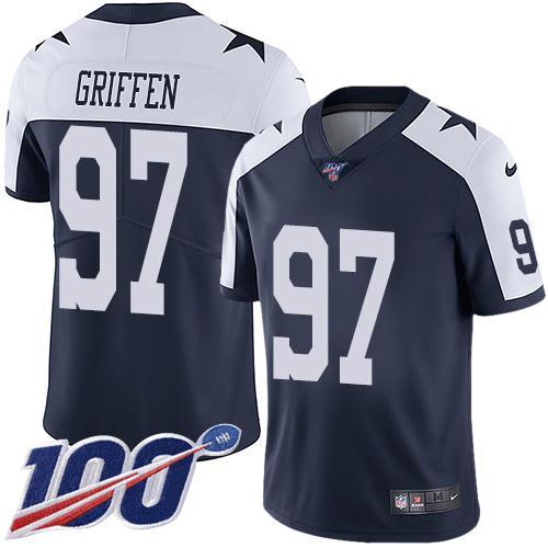 Nike Dallas Cowboys #97 Everson Griffen Navy Blue Thanksgiving Stitched NFL 100th Season Vapor Throwback Limited Jersey