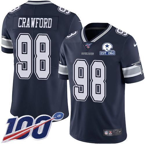 Nike Dallas Cowboys #98 Tyrone Crawford Navy Blue Team Color Stitched With Established In 1960 Patch NFL 100th Season Vapor Untouchable Limited Jerse