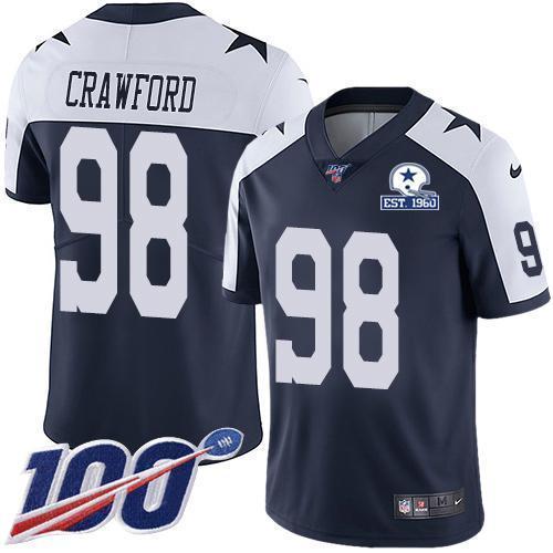 Nike Dallas Cowboys #98 Tyrone Crawford Navy Blue Thanksgiving Stitched With Established In 1960 Patch NFL 100th Season Vapor Untouchable Limited Thr