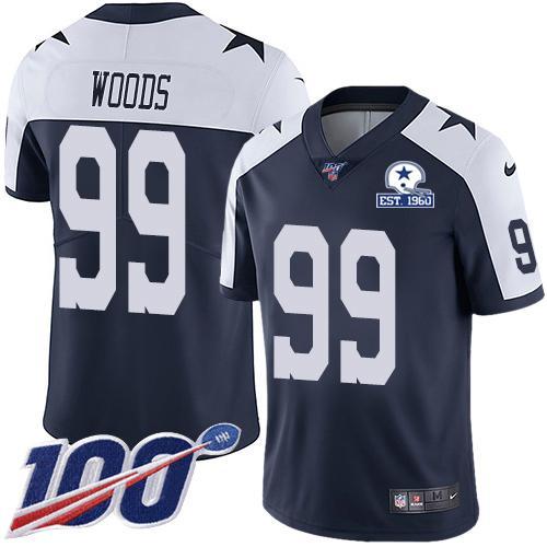 Nike Dallas Cowboys #99 Antwaun Woods Navy Blue Thanksgiving Stitched With Established In 1960 Patch NFL 100th Season Vapor Untouchable Limited Throw