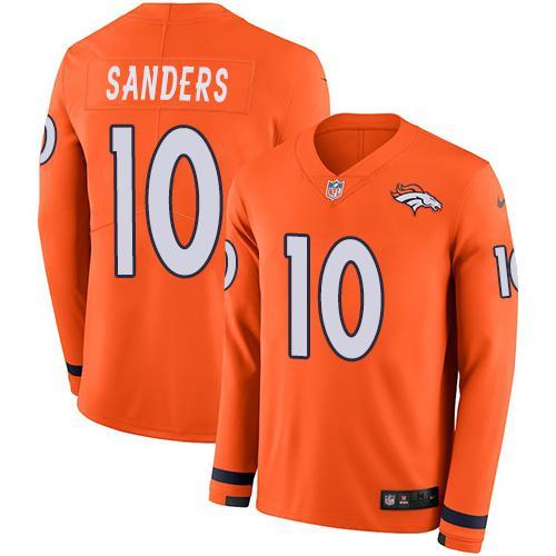 Nike Denver Broncos #10 Emmanuel Sanders Orange Team Color Stitched NFL Limited Therma Long Sleeve Jersey