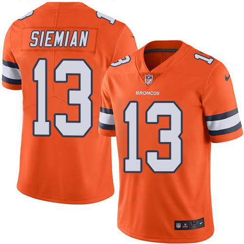 Nike Denver Broncos #13 Trevor Siemian Orange Stitched NFL Limited Rush Jersey