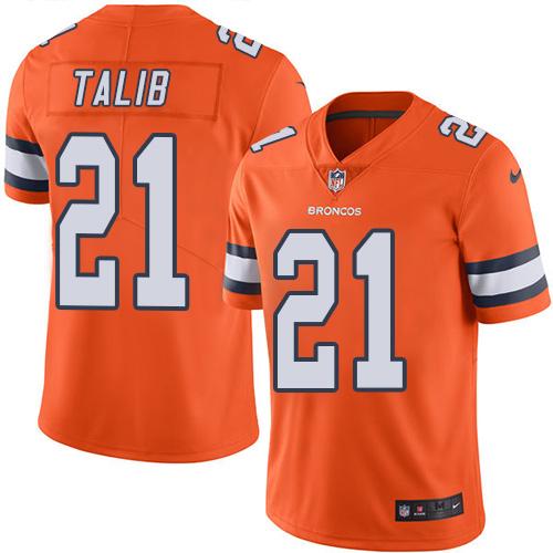 Nike Denver Broncos #21 Aqib Talib Orange Stitched NFL Limited Rush Jersey