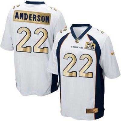 Nike Denver Broncos #22 C.J. Anderson White Stitched NFL Game Super Bowl 50 Collection Jersey