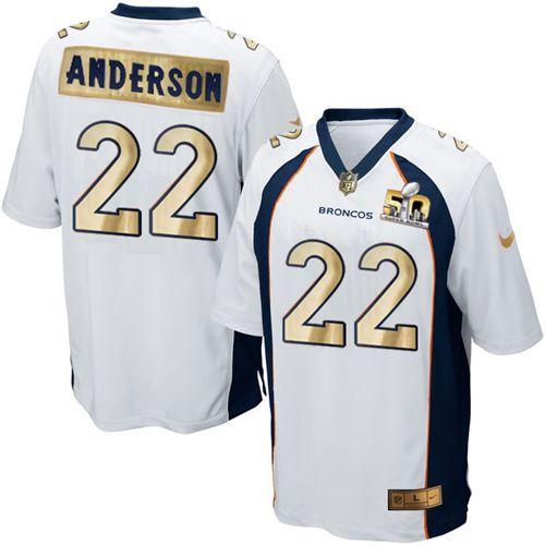 Nike Denver Broncos #22 C.J. Anderson White Stitched NFL Game Super Bowl 50 Collection Jersey