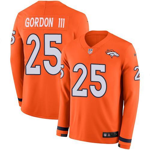 Nike Denver Broncos #25 Melvin Gordon III Orange Team Color Stitched NFL Limited Therma Long Sleeve Jersey