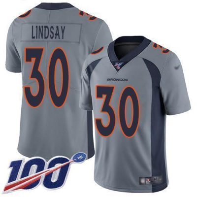 Nike Denver Broncos #30 Phillip Lindsay Gray Stitched NFL Limited Inverted Legend 100th Season Jersey