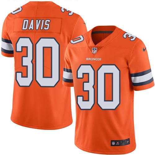 Nike Denver Broncos #30 Terrell Davis Orange Stitched NFL Limited Rush Jersey