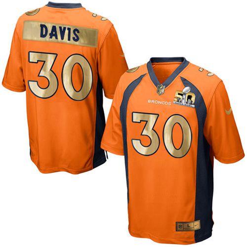Nike Denver Broncos #30 Terrell Davis Orange Team Color Stitched NFL Game Super Bowl 50 Collection Jersey