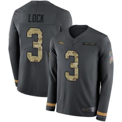 Nike Denver Broncos #3 Drew Lock Anthracite Salute to Service Stitched NFL Limited Therma Long Sleeve Jersey