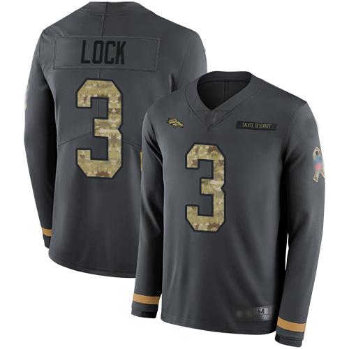 Nike Denver Broncos #3 Drew Lock Anthracite Salute to Service Stitched NFL Limited Therma Long Sleeve Jersey