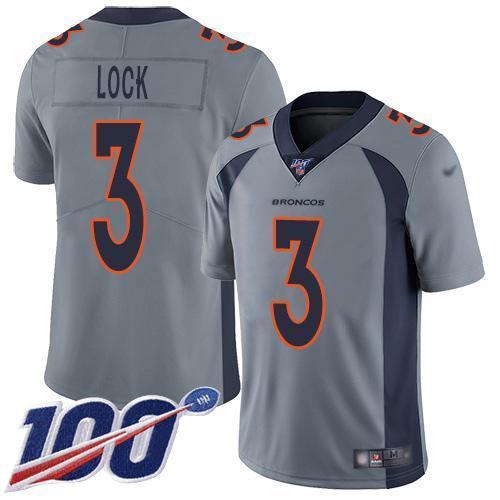 Nike Denver Broncos #3 Drew Lock Gray Stitched NFL Limited Inverted Legend 100th Season Jersey