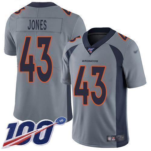 Nike Denver Broncos #43 Joe Jones Gray Stitched NFL Limited Inverted Legend 100th Season Jersey