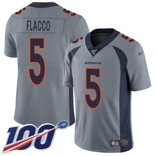 Nike Denver Broncos #5 Joe Flacco Gray Stitched NFL Limited Inverted Legend 100th Season Jersey