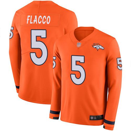 Nike Denver Broncos #5 Joe Flacco Orange Team Color Stitched NFL Limited Therma Long Sleeve Jersey