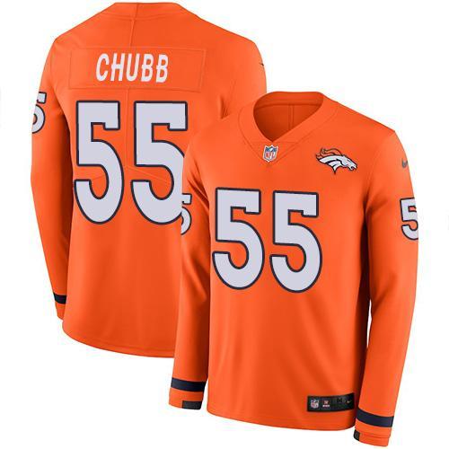Nike Denver Broncos #55 Bradley Chubb Orange Team Color Stitched NFL Limited Therma Long Sleeve Jersey