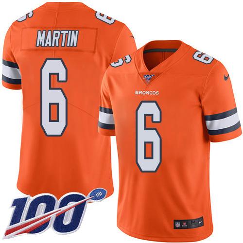 Nike Denver Broncos #6 Sam Martin Orange Stitched NFL Limited Rush 100th Season Jersey