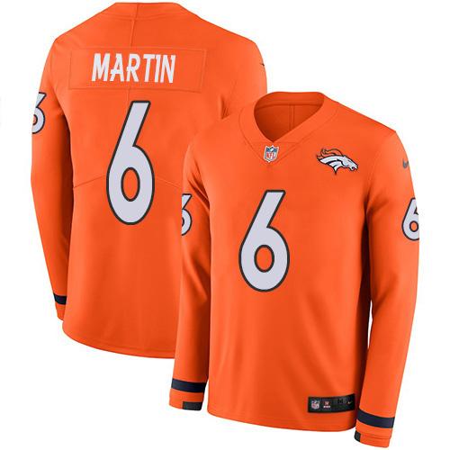 Nike Denver Broncos #6 Sam Martin Orange Team Color Stitched NFL Limited Therma Long Sleeve Jersey
