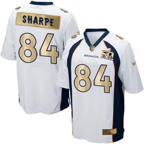 Nike Denver Broncos #84 Shannon Sharpe White Stitched NFL Game Super Bowl 50 Collection Jersey