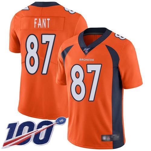 Nike Denver Broncos #87 Noah Fant Orange Stitched NFL 100th Season Vapor Limited Jersey