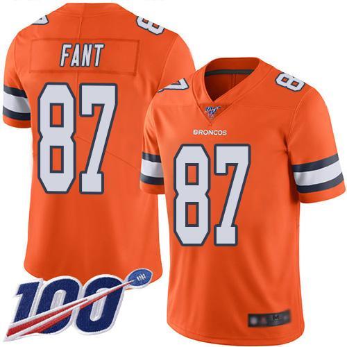 Nike Denver Broncos #87 Noah Fant Orange Stitched NFL Limited Rush 100th Season Jersey