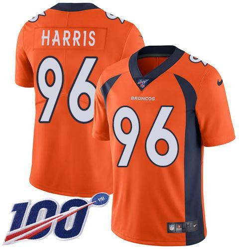 Nike Denver Broncos #96 Shelby Harris Orange Team Color Stitched NFL 100th Season Vapor Untouchable Limited Jersey
