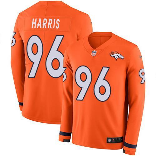 Nike Denver Broncos #96 Shelby Harris Orange Team Color Stitched NFL Limited Therma Long Sleeve Jersey