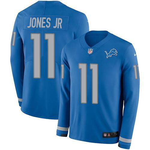 Nike Detroit Lions #11 Marvin Jones Jr Blue Team Color Stitched NFL Limited Therma Long Sleeve Jersey