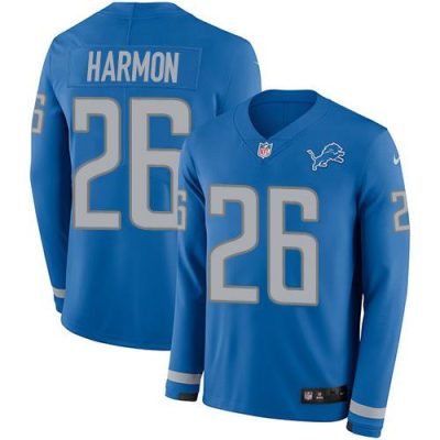 Nike Detroit Lions #26 Duron Harmon Blue Team Color Stitched NFL Limited Therma Long Sleeve Jersey