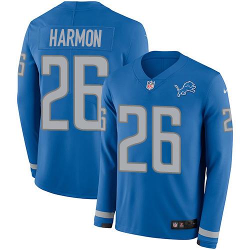Nike Detroit Lions #26 Duron Harmon Blue Team Color Stitched NFL Limited Therma Long Sleeve Jersey
