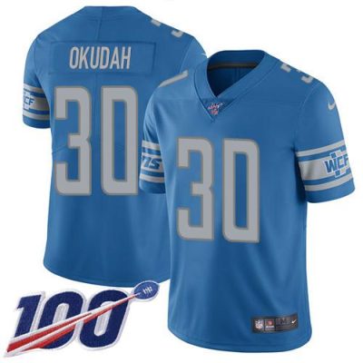 Nike Detroit Lions #30 Jeff Okudah Blue Team Color Stitched NFL 100th Season Vapor Untouchable Limited Jersey