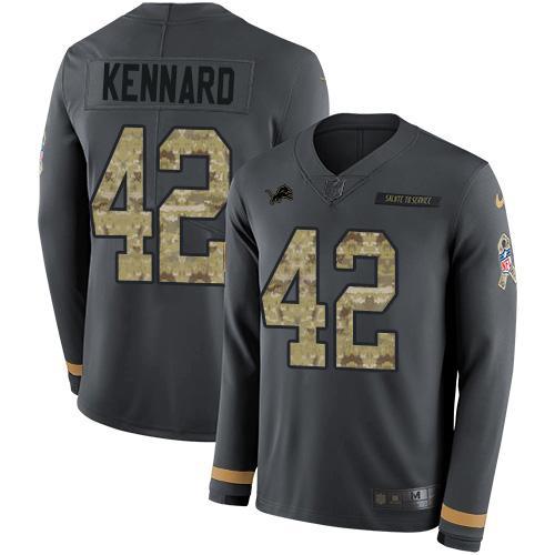 Nike Detroit Lions #42 Devon Kennard Anthracite Salute to Service Stitched NFL Limited Therma Long Sleeve Jersey