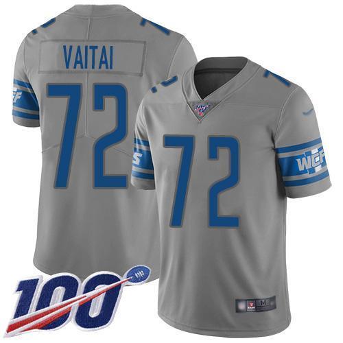 Nike Detroit Lions #72 Halapoulivaati Vaitai Gray Stitched NFL Limited Inverted Legend 100th Season Jersey