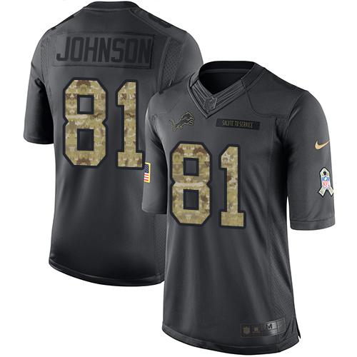 Nike Detroit Lions #81 Calvin Johnson Black Stitched NFL Limited 2016 Salute To Service Jersey