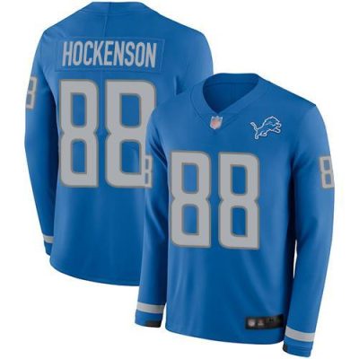 Nike Detroit Lions #88 T.J. Hockenson Blue Team Color Stitched NFL Limited Therma Long Sleeve Jersey