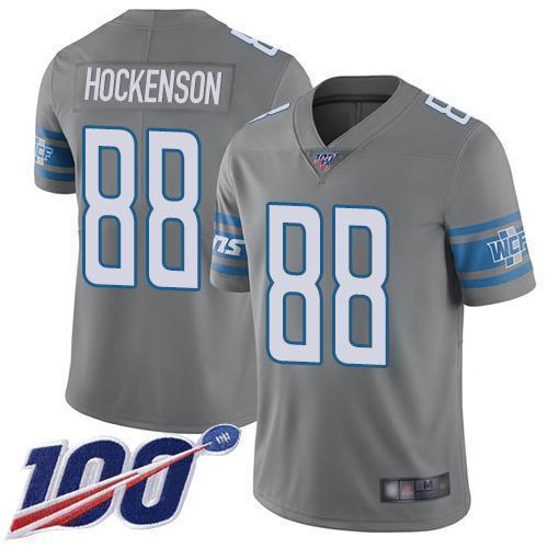 Nike Detroit Lions #88 T.J. Hockenson Gray Stitched NFL Limited Rush 100th Season Jersey
