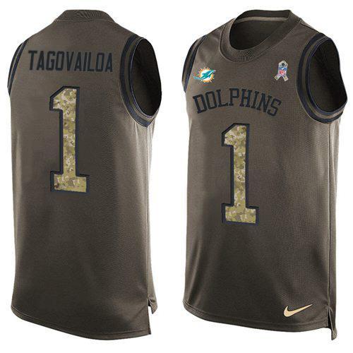 Nike Dolphins #1 Tua Tagovailoa Green Stitched NFL Limited Salute To Service Tank Top Jersey