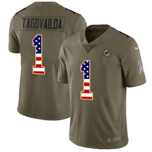 Nike Dolphins #1 Tua Tagovailoa Olive/USA Flag Stitched NFL Limited 2017 Salute To Service Jersey